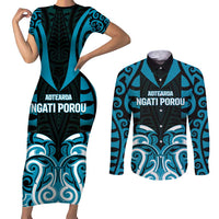 Custom Aotearoa Ngati Porou Couples Matching Short Sleeve Bodycon Dress and Long Sleeve Button Shirt Maori Pattern New Zealand - Polynesian Pride