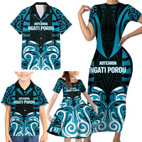 Custom Aotearoa Ngati Porou Family Matching Short Sleeve Bodycon Dress and Hawaiian Shirt Maori Pattern New Zealand - Polynesian Pride