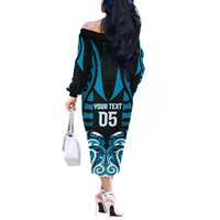 Custom Aotearoa Ngati Porou Off The Shoulder Long Sleeve Dress Maori Pattern New Zealand - Polynesian Pride
