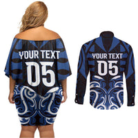 Custom Aotearoa Ngati Tuwharetoa Couples Matching Off Shoulder Short Dress and Long Sleeve Button Shirt Maori Pattern New Zealand - Polynesian Pride