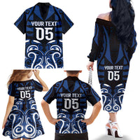 Custom Aotearoa Ngati Tuwharetoa Family Matching Off The Shoulder Long Sleeve Dress and Hawaiian Shirt Maori Pattern New Zealand - Polynesian Pride