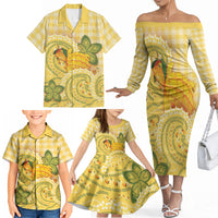 Hawaii Palaka Family Matching Off The Shoulder Long Sleeve Dress and Hawaiian Shirt Cute Ripe Mango Turtle On The Waves