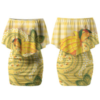 Hawaii Palaka Family Matching Off Shoulder Short Dress and Hawaiian Shirt Cute Ripe Mango Turtle On The Waves