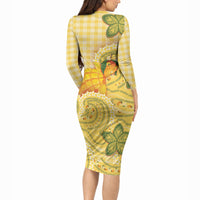 Hawaii Palaka Long Sleeve Bodycon Dress Cute Ripe Mango Turtle On The Waves