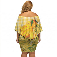 Hawaii Palaka Off Shoulder Short Dress Cute Ripe Mango Turtle On The Waves