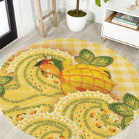 Hawaii Palaka Round Carpet Cute Ripe Mango Turtle On The Waves