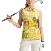 Hawaii Palaka Women Sleeveless Polo Shirt Cute Ripe Mango Turtle On The Waves