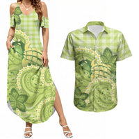 Hawaii Palaka Couples Matching Summer Maxi Dress and Hawaiian Shirt Cute Green Mango Turtle On The Waves