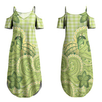 Hawaii Palaka Couples Matching Summer Maxi Dress and Hawaiian Shirt Cute Green Mango Turtle On The Waves