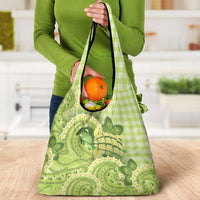Hawaii Palaka Grocery Bag Cute Green Mango Turtle On The Waves