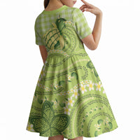 Hawaii Palaka Kid Short Sleeve Dress Cute Green Mango Turtle On The Waves