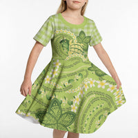 Hawaii Palaka Kid Short Sleeve Dress Cute Green Mango Turtle On The Waves