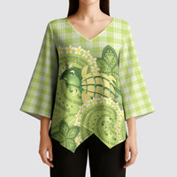 Hawaii Palaka Kimono Sleeve Blouse Cute Green Mango Turtle On The Waves