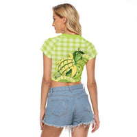 Hawaii Palaka Raglan Cropped T Shirt Cute Green Mango Turtle On The Waves
