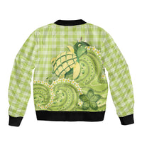 Hawaii Palaka Sleeve Zip Bomber Jacket Cute Green Mango Turtle On The Waves