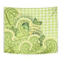 Hawaii Palaka Tapestry Cute Green Mango Turtle On The Waves