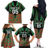 Custom Aotearoa Ngati Hine Family Matching Off The Shoulder Long Sleeve Dress and Hawaiian Shirt Maori Pattern New Zealand - Polynesian Pride