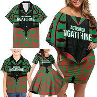 Custom Aotearoa Ngati Hine Family Matching Off Shoulder Short Dress and Hawaiian Shirt Maori Pattern New Zealand - Polynesian Pride