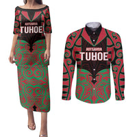 Custom Aotearoa Tuhoe Couples Matching Puletasi and Long Sleeve Button Shirt Maori Pattern New Zealand - Polynesian Pride