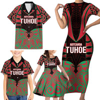 Custom Aotearoa Tuhoe Family Matching Short Sleeve Bodycon Dress and Hawaiian Shirt Maori Pattern New Zealand - Polynesian Pride