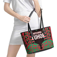 Aotearoa Tuhoe Leather Tote Bag Maori Pattern New Zealand - Polynesian Pride