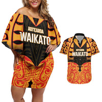 Custom Aotearoa Waikato Couples Matching Off Shoulder Short Dress and Hawaiian Shirt Maori Pattern New Zealand - Polynesian Pride