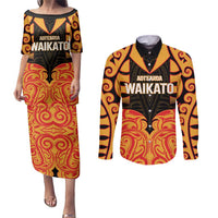 Custom Aotearoa Waikato Couples Matching Puletasi and Long Sleeve Button Shirt Maori Pattern New Zealand - Polynesian Pride