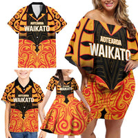 Custom Aotearoa Waikato Family Matching Off Shoulder Short Dress and Hawaiian Shirt Maori Pattern New Zealand - Polynesian Pride