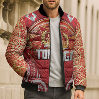 Tonga King's Birthday Bomber Puffer Jacket Gold Royal Crown Tribal Patterns