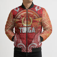 Tonga King's Birthday Bomber Puffer Jacket Gold Royal Crown Tribal Patterns