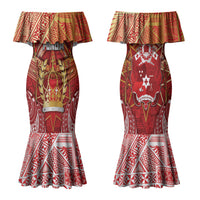 Tonga King's Birthday Couples Matching Mermaid Dress and Hawaiian Shirt Gold Royal Crown Tribal Patterns DT05 - Polynesian Pride