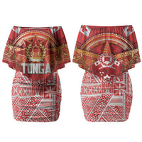 Tonga King's Birthday Couples Matching Off Shoulder Short Dress and Hawaiian Shirt Gold Royal Crown Tribal Patterns DT05 - Polynesian Pride