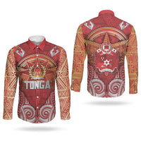 Tonga King's Birthday Couples Matching Puletasi and Long Sleeve Button Shirt Gold Royal Crown Tribal Patterns DT05 - Polynesian Pride