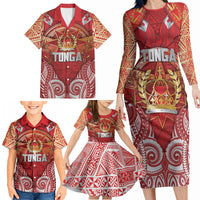 Tonga King's Birthday Family Matching Long Sleeve Bodycon Dress and Hawaiian Shirt Gold Royal Crown Tribal Patterns DT05 - Polynesian Pride