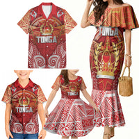 Tonga King's Birthday Family Matching Mermaid Dress and Hawaiian Shirt Gold Royal Crown Tribal Patterns DT05 - Polynesian Pride