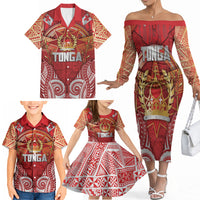 Tonga King's Birthday Family Matching Off The Shoulder Long Sleeve Dress and Hawaiian Shirt Gold Royal Crown Tribal Patterns DT05 - Polynesian Pride
