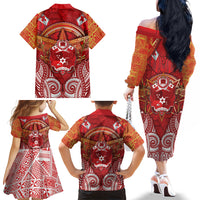 Tonga King's Birthday Family Matching Off The Shoulder Long Sleeve Dress and Hawaiian Shirt Gold Royal Crown Tribal Patterns