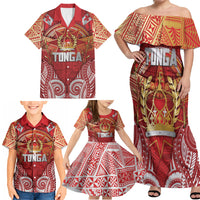 Tonga King's Birthday Family Matching Off Shoulder Maxi Dress and Hawaiian Shirt Gold Royal Crown Tribal Patterns DT05 - Polynesian Pride
