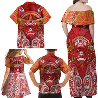 Tonga King's Birthday Family Matching Off Shoulder Maxi Dress and Hawaiian Shirt Gold Royal Crown Tribal Patterns