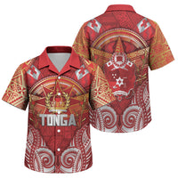 Tonga King's Birthday Family Matching Off Shoulder Maxi Dress and Hawaiian Shirt Gold Royal Crown Tribal Patterns DT05 Son's Shirt Red - Polynesian Pride