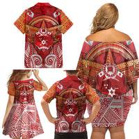 Tonga King's Birthday Family Matching Off Shoulder Short Dress and Hawaiian Shirt Gold Royal Crown Tribal Patterns