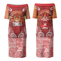 Tonga King's Birthday Family Matching Puletasi and Hawaiian Shirt Gold Royal Crown Tribal Patterns DT05 Mom's Dress Red - Polynesian Pride