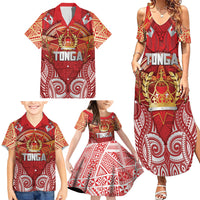 Tonga King's Birthday Family Matching Summer Maxi Dress and Hawaiian Shirt Gold Royal Crown Tribal Patterns