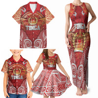 Tonga King's Birthday Family Matching Tank Maxi Dress and Hawaiian Shirt Gold Royal Crown Tribal Patterns DT05 - Polynesian Pride