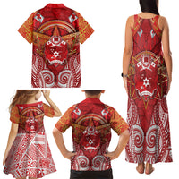 Tonga King's Birthday Family Matching Tank Maxi Dress and Hawaiian Shirt Gold Royal Crown Tribal Patterns