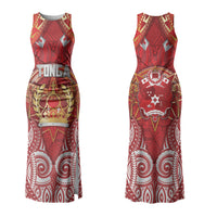 Tonga King's Birthday Family Matching Tank Maxi Dress and Hawaiian Shirt Gold Royal Crown Tribal Patterns DT05 Mom's Dress Red - Polynesian Pride