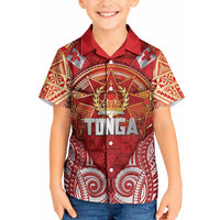 Tonga King's Birthday Kid Hawaiian Shirt Gold Royal Crown Tribal Patterns DT05 Kid Red - Polynesian Pride