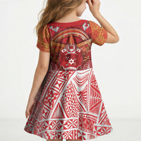 Tonga King's Birthday Kid Short Sleeve Dress Gold Royal Crown Tribal Patterns DT05 - Polynesian Pride