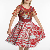 Tonga King's Birthday Kid Short Sleeve Dress Gold Royal Crown Tribal Patterns DT05 - Polynesian Pride