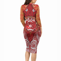 Tonga King's Birthday Long Sleeve Bodycon Dress Gold Royal Crown Tribal Patterns DT05 - Polynesian Pride